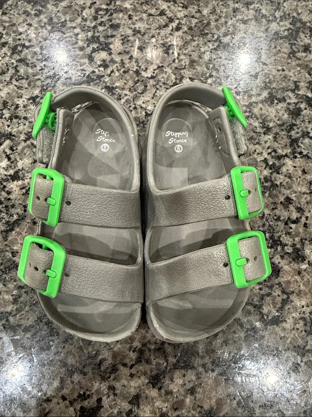 Kids Gray Sandals with Green Buckles